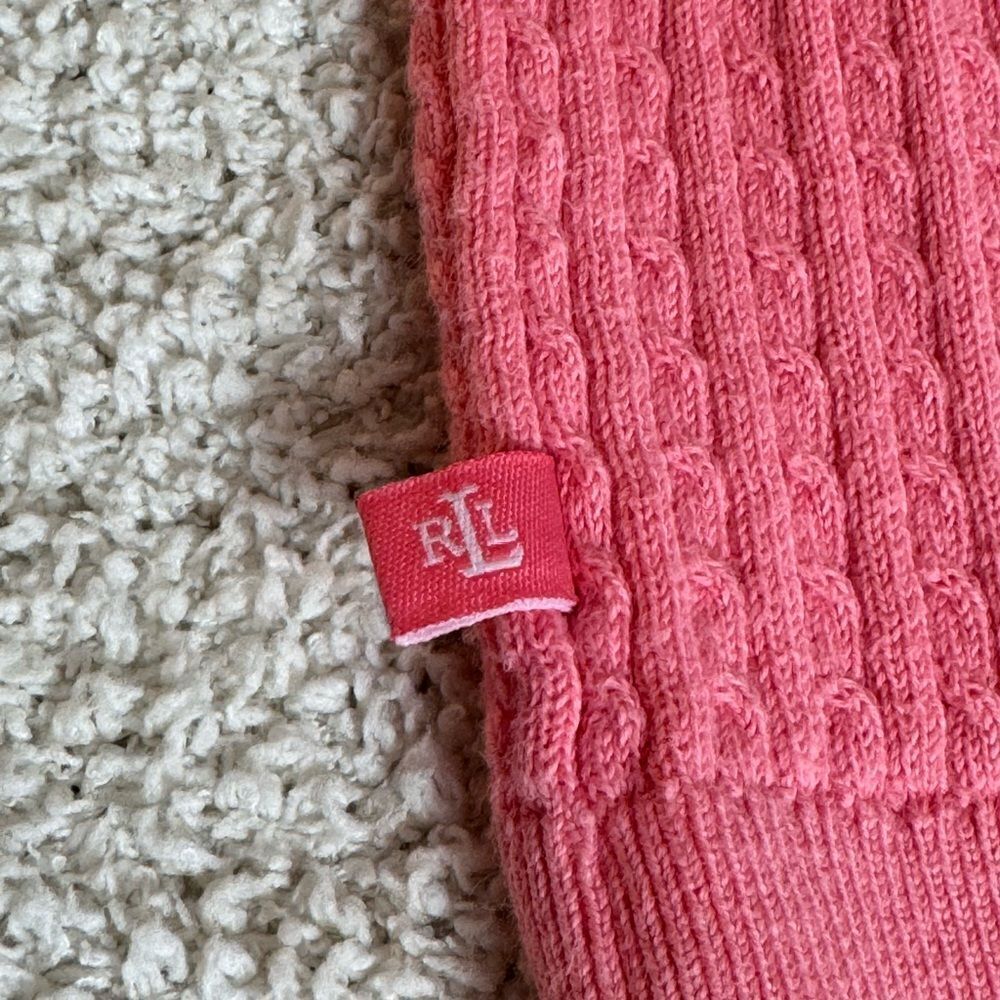 Lauren Ralph Lauren Pink Cable Knit Short Sleeve Polo Sweater - Picture 11 of 15